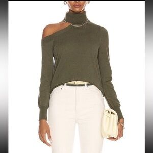 L'AGENCE Easton One Shoulder Sweater in Army Green - Size XS Tall EUC!